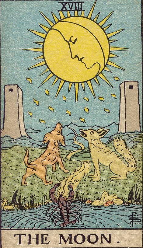 Lá The Moon (Mặt Trăng) trong bộ Rider–Waite–Smith 1909