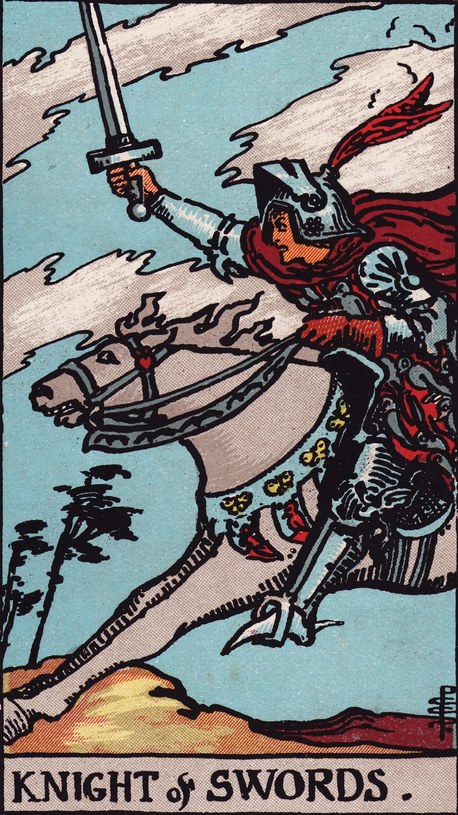 Lá Knight of Swords (Kỵ Sĩ Kiếm) trong bộ Rider–Waite–Smith 1909