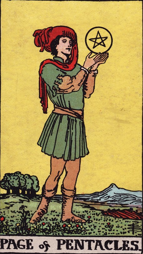 Lá Page of Pentacles (Thị Đồng Tiền) trong bộ Rider–Waite–Smith 1909
