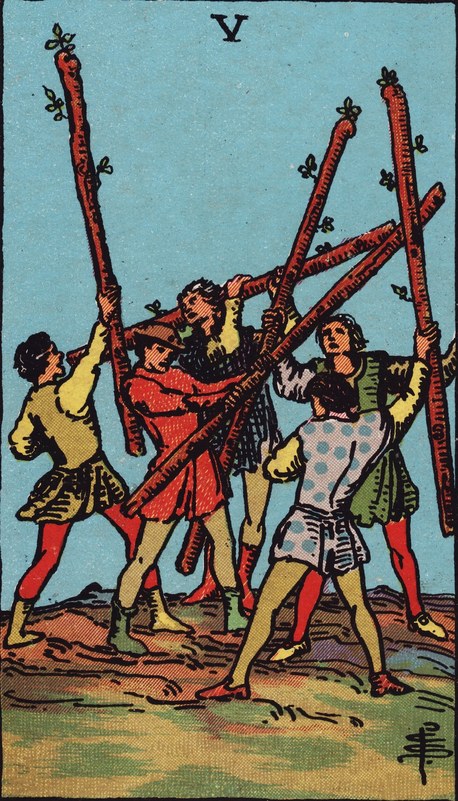 Lá Five of Wands (Năm Gậy) xuôi