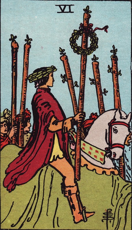 Lá Six of Wands (Sáu Gậy) trong bộ Rider–Waite–Smith 1909