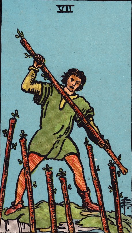 Lá Seven of Wands (Bảy Gậy) trong bộ Rider–Waite–Smith 1909