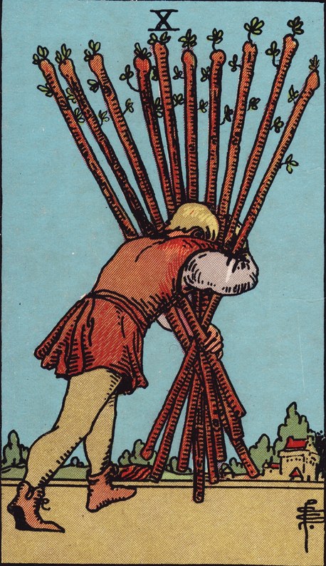 Lá Ten of Wands (Mười Gậy) trong bộ Rider–Waite–Smith 1909