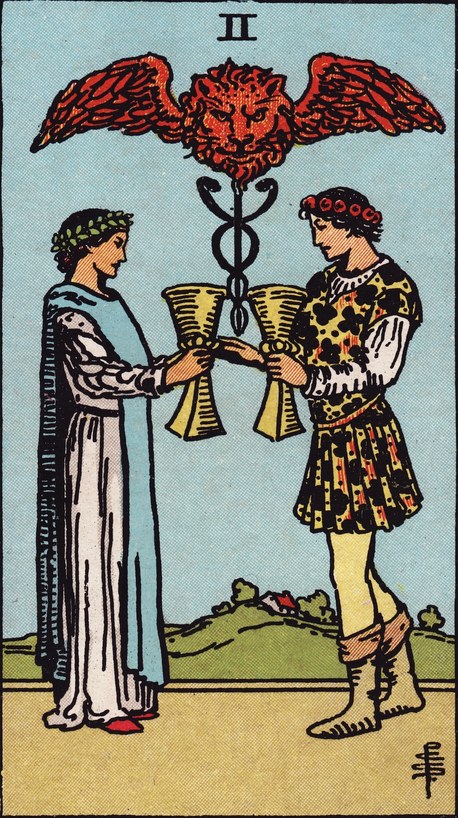 Lá Two of Cups (Hai Cốc) trong bộ Rider–Waite–Smith 1909