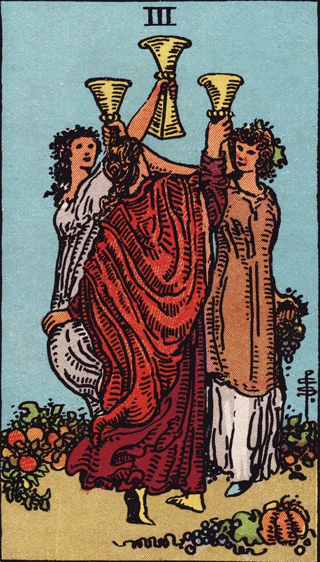 Lá Three of Cups (Ba Cốc) trong bộ Rider–Waite–Smith 1909