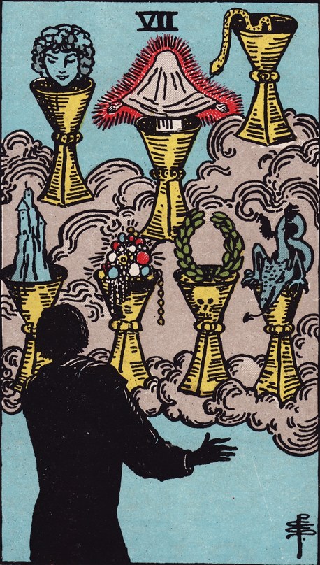 Lá Seven of Cups (Bảy Cốc) trong bộ Rider–Waite–Smith 1909