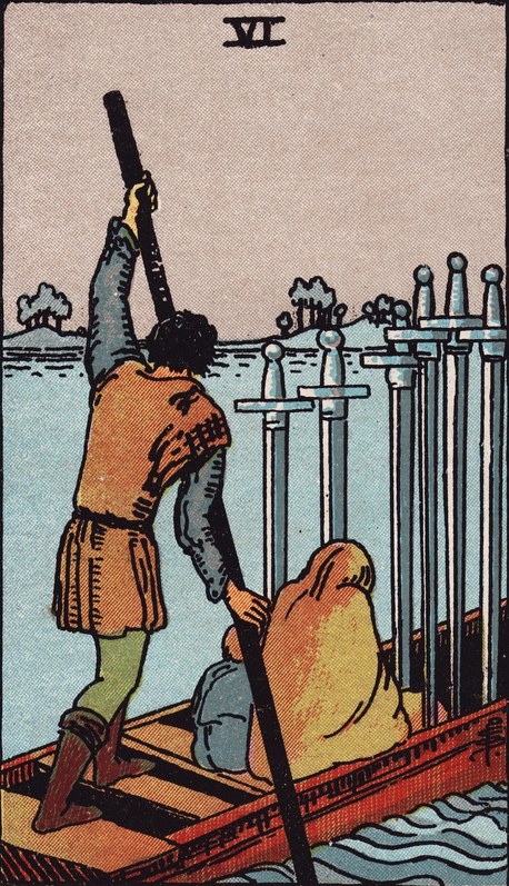 Lá Six of Swords (Sáu Kiếm) trong bộ Rider–Waite–Smith 1909