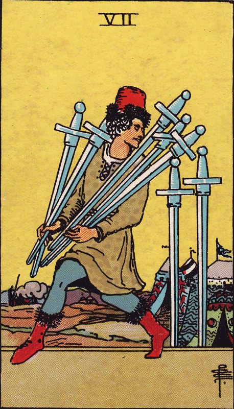 Lá Seven of Swords (Bảy Kiếm) trong bộ Rider–Waite–Smith 1909