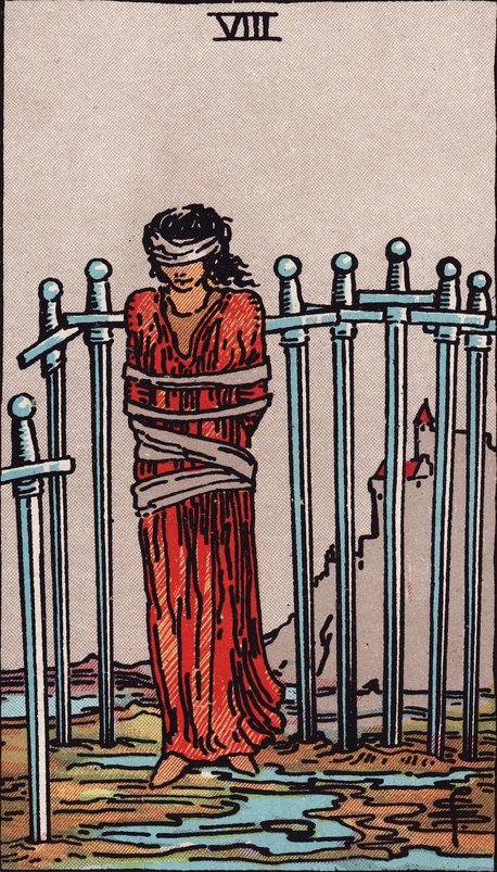 Lá Eight of Swords (Tám Kiếm) trong bộ Rider–Waite–Smith 1909
