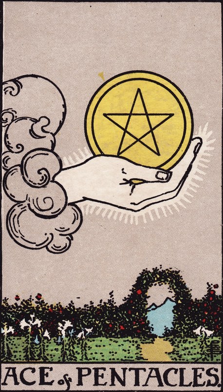 Lá Ace of Pentacles (Ách Tiền) trong bộ Rider–Waite–Smith 1909